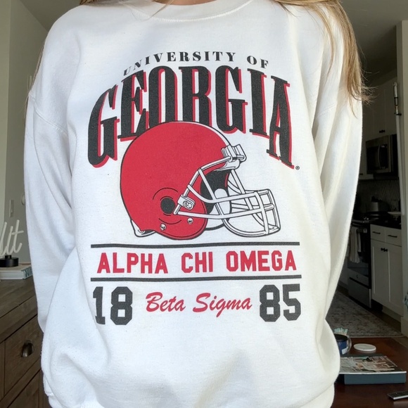 Gildan Heavy Blend Large University of Georgia Alpha Chi Omega White Sweatshirt - Picture 1 of 7